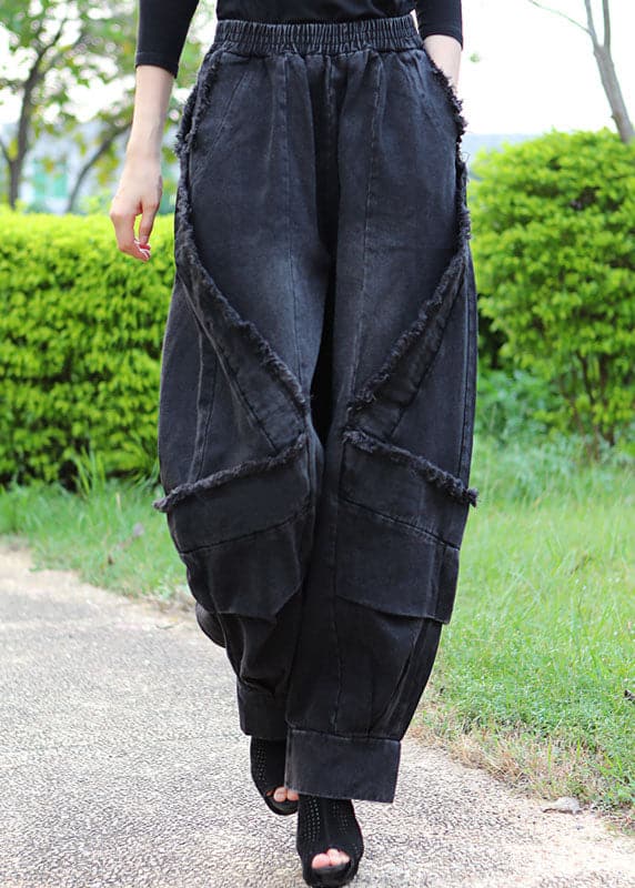 Boutique Black Grey Patchwork fashion Winter Denim Pants DLK-LPTS211118