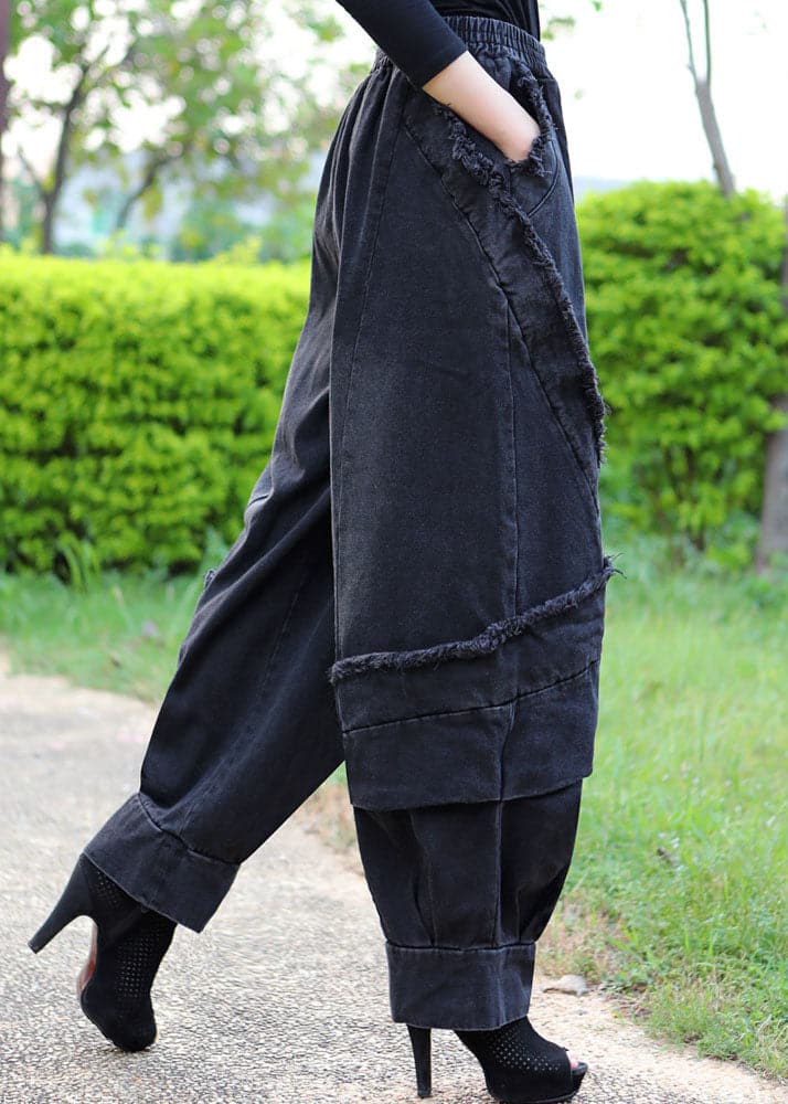 Boutique Black Grey Patchwork fashion Winter Denim Pants DLK-LPTS211118