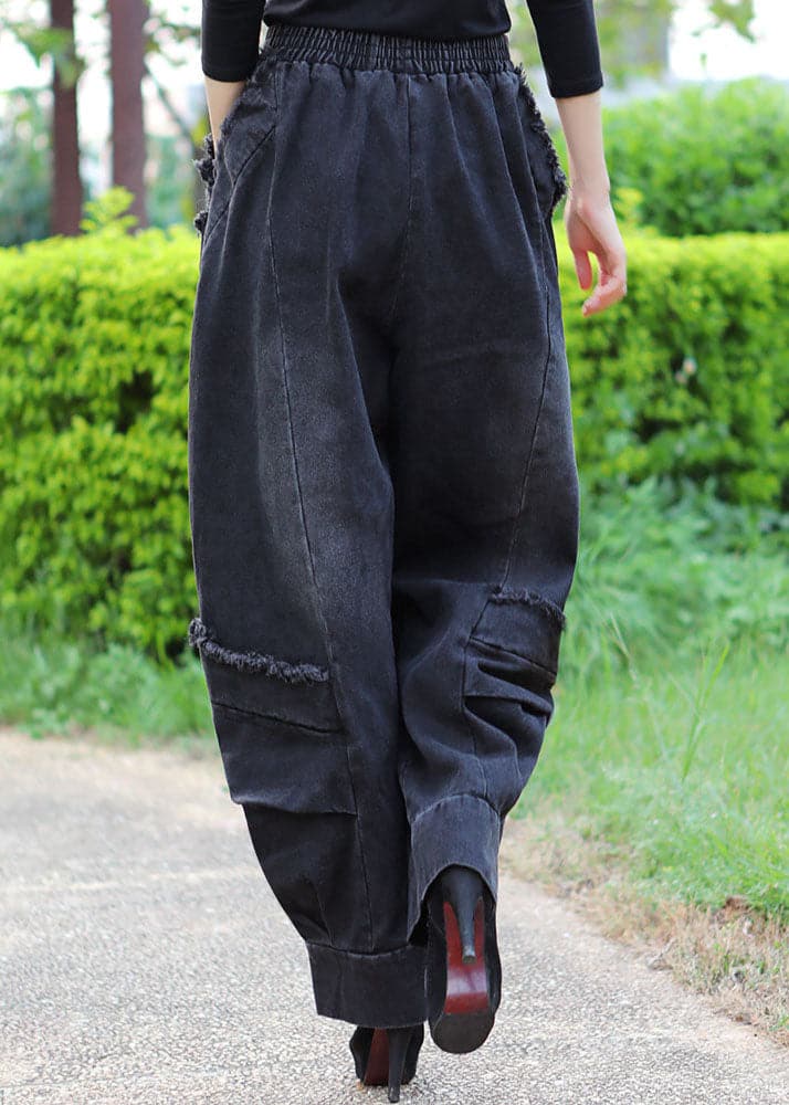 Boutique Black Grey Patchwork fashion Winter Denim Pants DLK-LPTS211118
