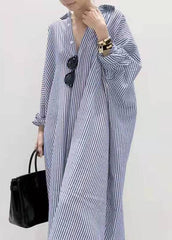 Boutique Black Peter Pan Collar Striped shirts Dress Spring HS-YY-FDL211222