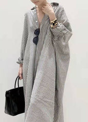 Boutique Black Peter Pan Collar Striped shirts Dress Spring HS-YY-FDL211222