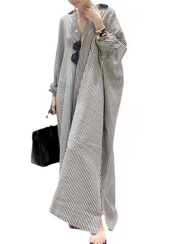 Boutique Black Peter Pan Collar Striped shirts Dress Spring HS-YY-FDL211222