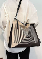 Boutique Black Striped Print Canvas Tote Handbag BGS211231
