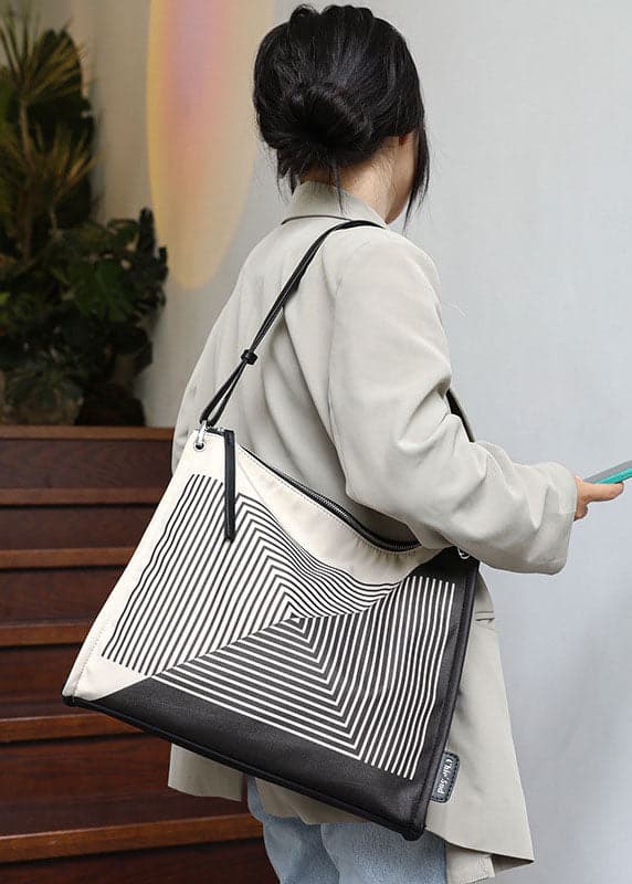 Boutique Black Striped Print Canvas Tote Handbag BGS211231