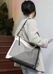 Boutique Black Striped Print Canvas Tote Handbag BGS211231