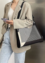 Boutique Black Striped Print Canvas Tote Handbag BGS211231