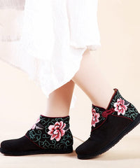 Boutique Buckle Strap Embroideried Comfy Ankle Boots Blue Cotton Fabric SHOE-XZ220328