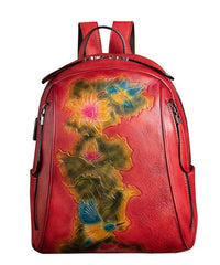 Boutique Red Lotus Paitings Calf Leather Backpack Bag BGS211230