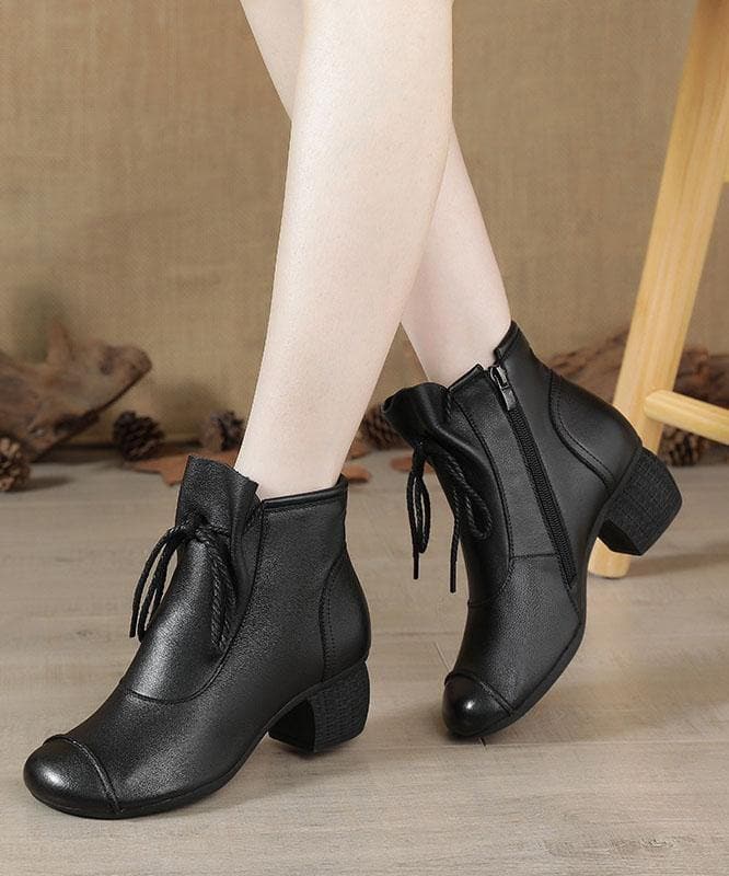 Brown Chunky Cowhide Leather Simple Splicing Ankle boots XZ-XZ210804