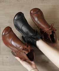 Brown Chunky Cowhide Leather Simple Splicing Ankle boots XZ-XZ210804