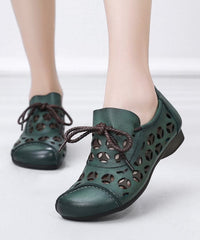 Brown Flat Shoes Cowhide Leather Fashion Hollow Out Lace Up Flat Shoes BX-PDX220407