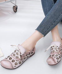 Brown Flat Shoes Cowhide Leather Fashion Hollow Out Lace Up Flat Shoes BX-PDX220407
