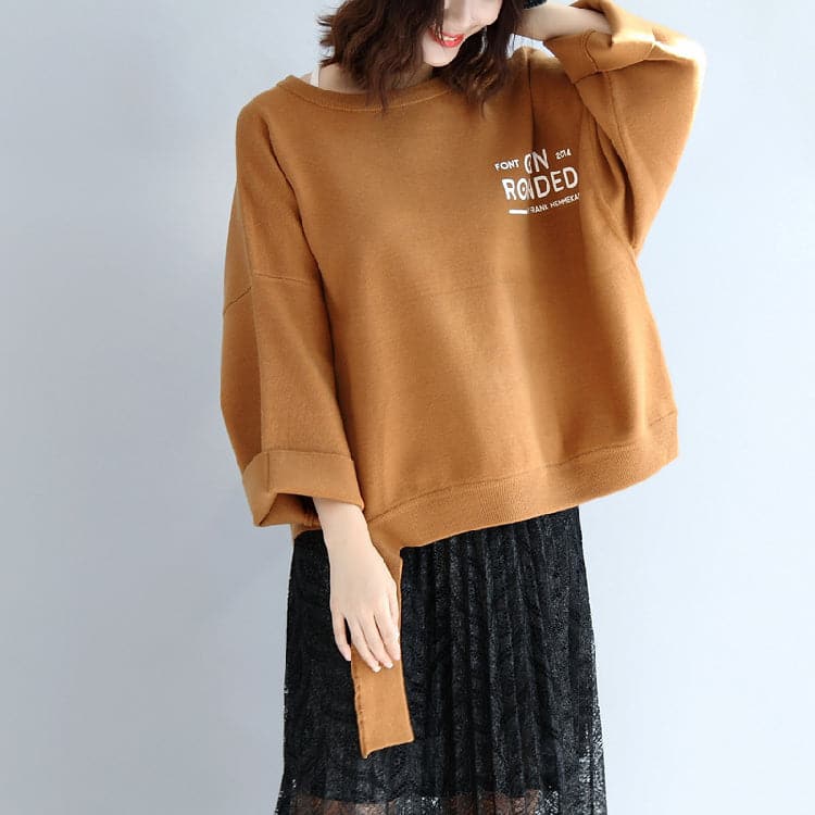 Brown oversized woolen sweat tops warm winter short t shirts NTP171028
