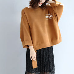 Brown oversized woolen sweat tops warm winter short t shirts NTP171028