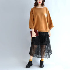 Brown oversized woolen sweat tops warm winter short t shirts NTP171028