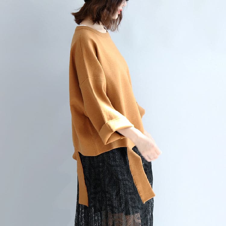 Brown oversized woolen sweat tops warm winter short t shirts NTP171028