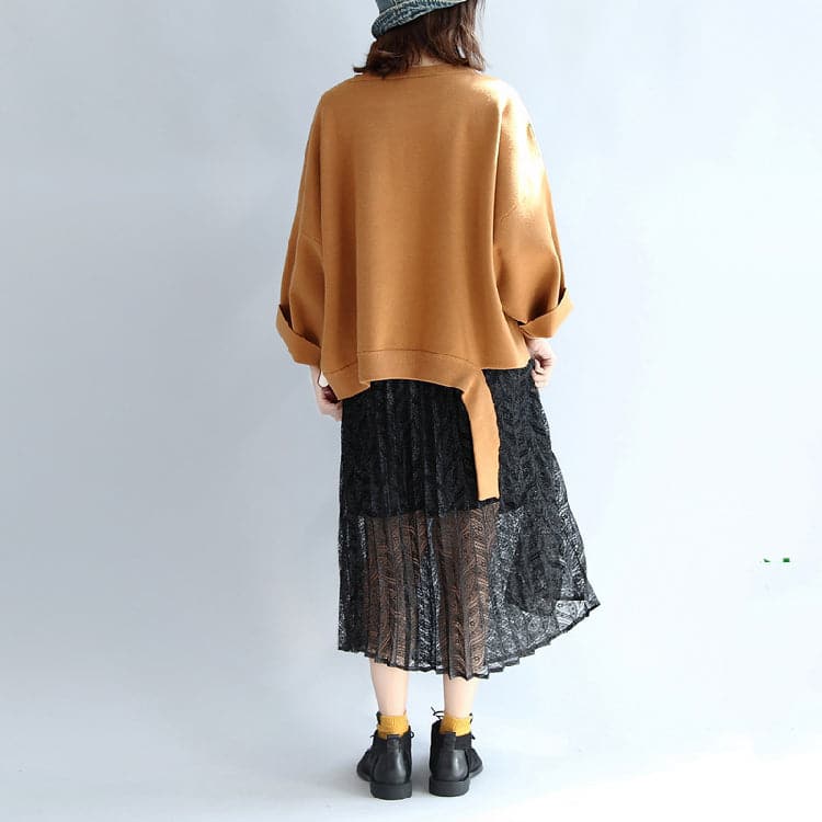 Brown oversized woolen sweat tops warm winter short t shirts NTP171028