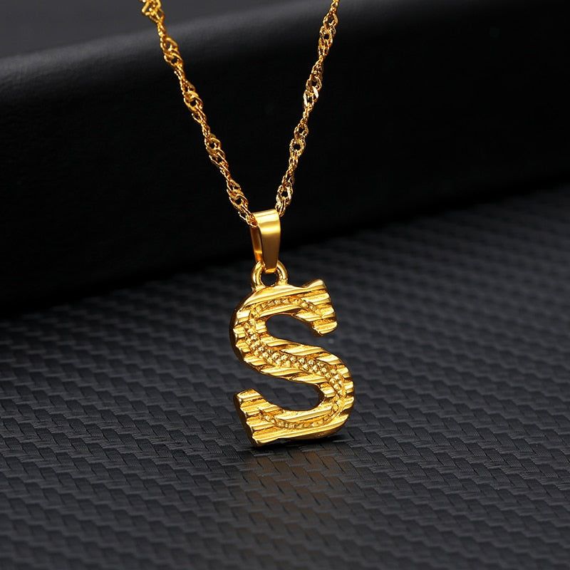 Capital Letter Necklaces Charm Jewelry NCJSOII24 Stainless Steel Golden Color Touchy Style