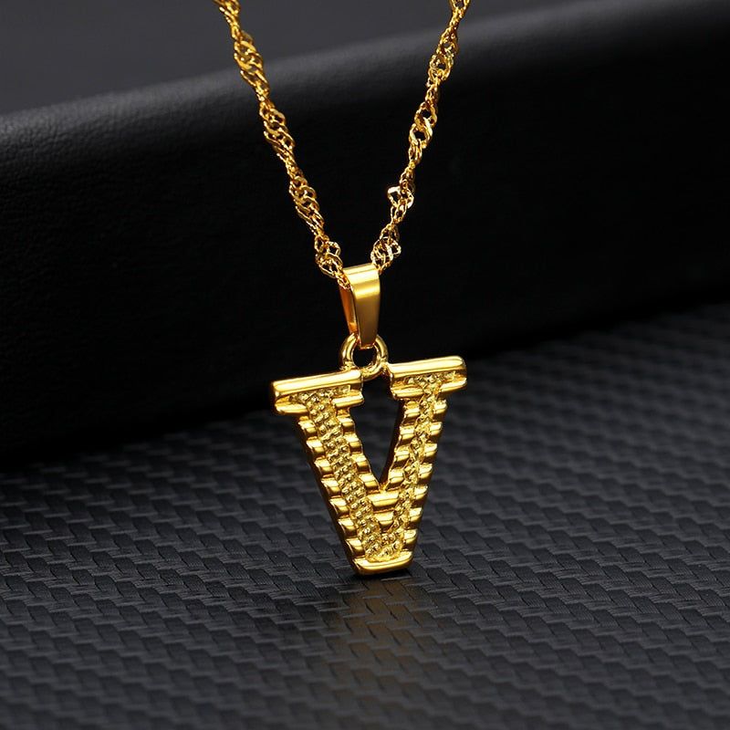 Capital Letter Necklaces Charm Jewelry NCJSOII24 Stainless Steel Golden Color Touchy Style