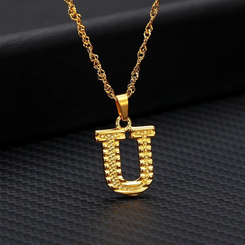 Capital Letter Necklaces Charm Jewelry NCJSOII24 Stainless Steel Golden Color Touchy Style