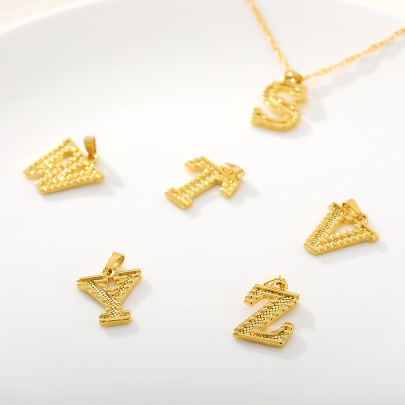 Capital Letter Necklaces Charm Jewelry NCJSOII24 Stainless Steel Golden Color Touchy Style