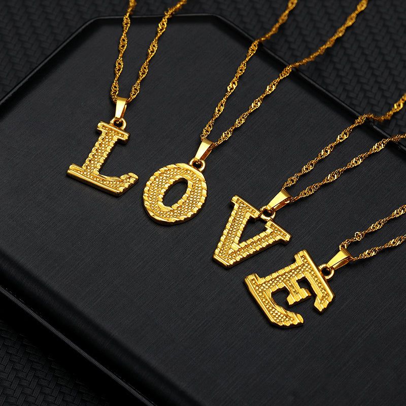 Capital Letter Necklaces Charm Jewelry NCJSOII24 Stainless Steel Golden Color Touchy Style