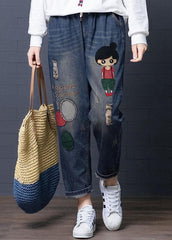 Cartoon Embroidery Hollow Drawstring Waist Denim Jeans BG-LPTS210831