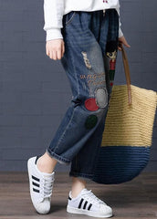 Cartoon Embroidery Hollow Drawstring Waist Denim Jeans BG-LPTS210831