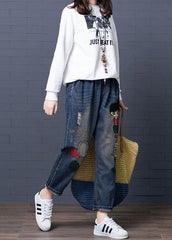 Cartoon Embroidery Hollow Drawstring Waist Denim Jeans BG-LPTS210831