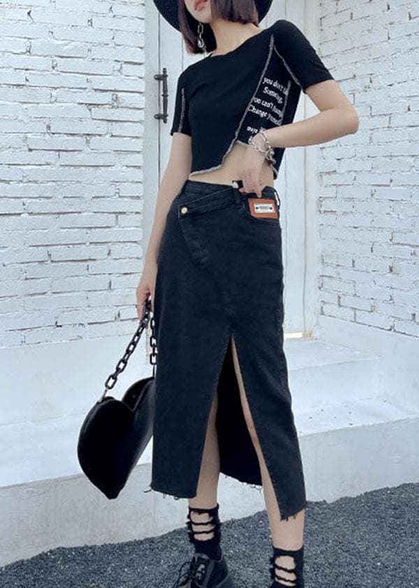 Casual Black Summer High Waist Denim Casual Skirts AT-SKTS210609