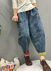 Casual Blue elastic waist Pockets denim Pants Spring BSNZK-LPTS211124
