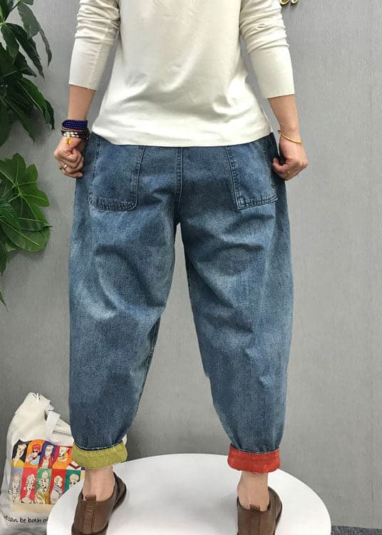 Casual Blue elastic waist Pockets denim Pants Spring BSNZK-LPTS211124