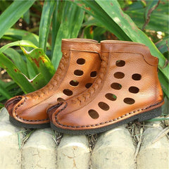 Casual Hollow Out Boots Brown Cowhide Leather XZ210706