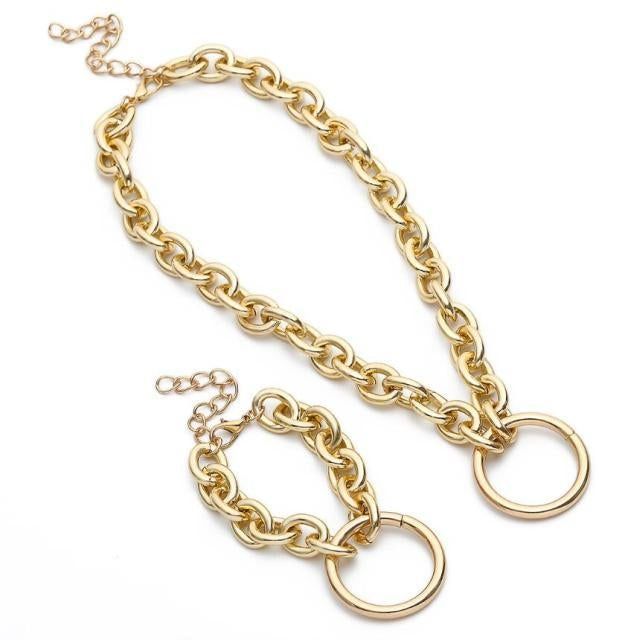 Charm Jewelry Set Fashion Thick Chain Vintage Necklace Bracelet Touchy Style
