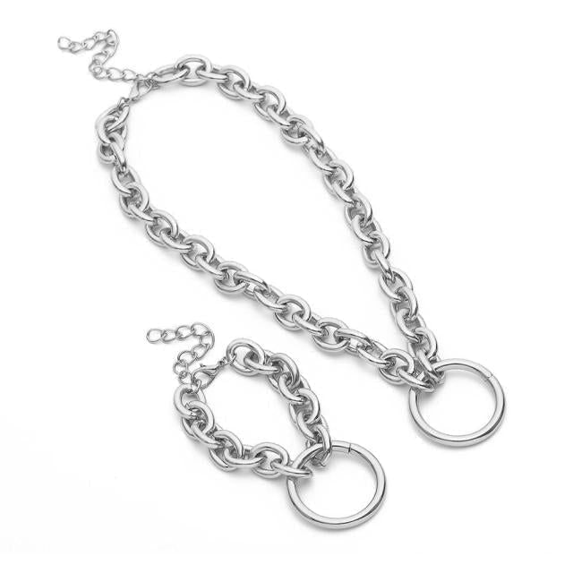 Charm Jewelry Set Fashion Thick Chain Vintage Necklace Bracelet Touchy Style