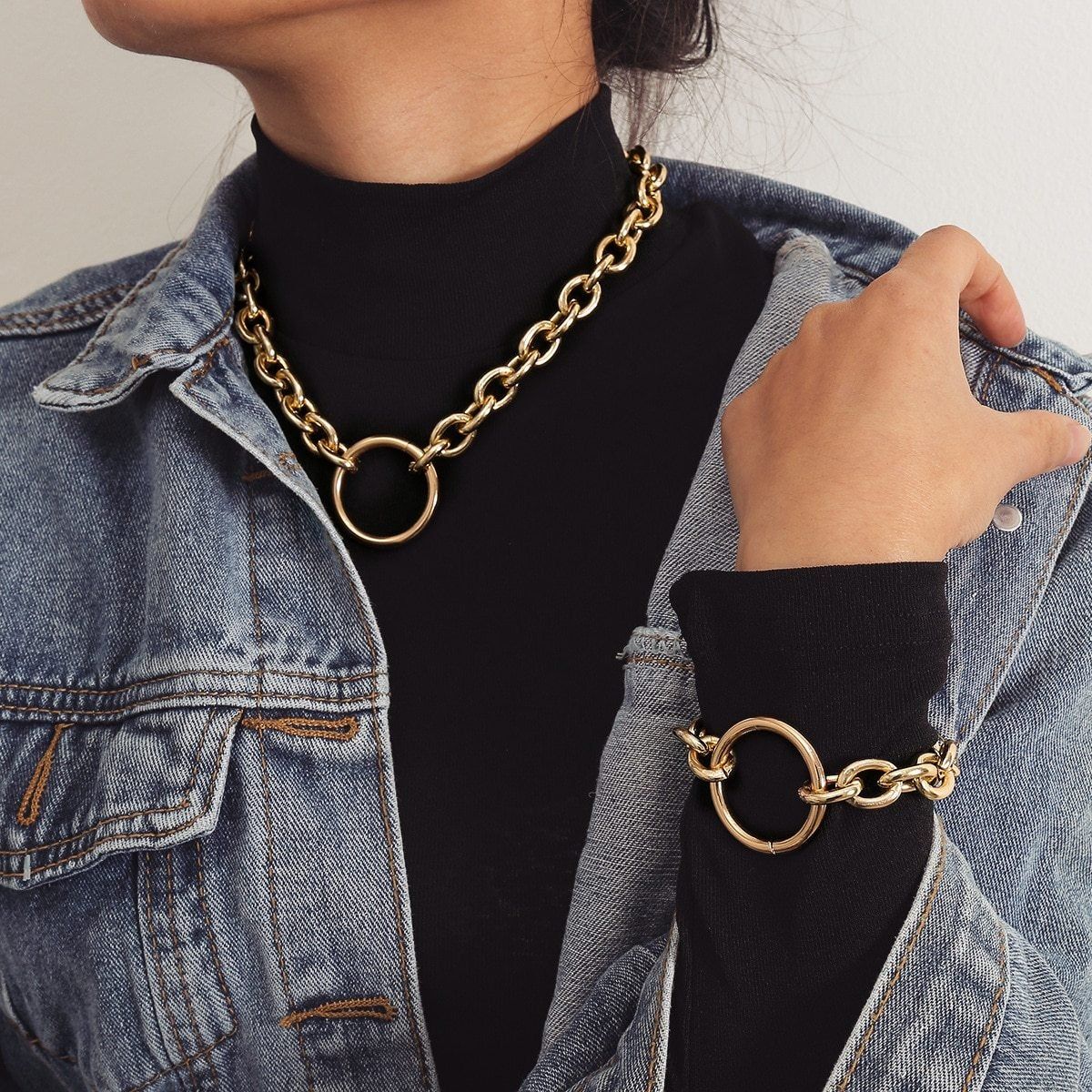 Charm Jewelry Set Fashion Thick Chain Vintage Necklace Bracelet Touchy Style