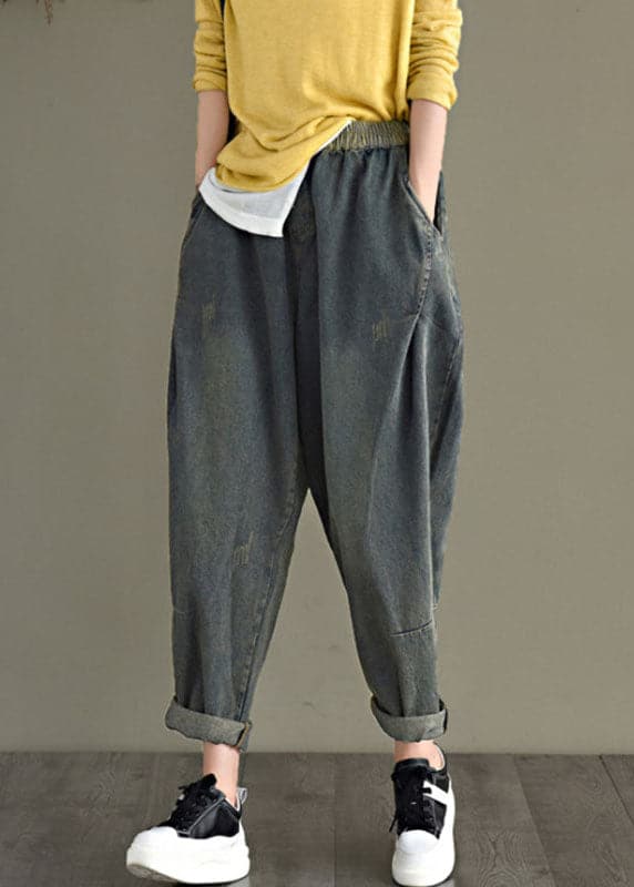 Chic Blue retro Pockets Harem Fall Denim Pants GK-LPTS211019