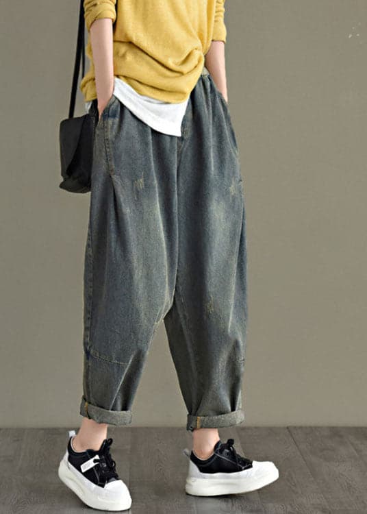 Chic Blue retro Pockets Harem Fall Denim Pants GK-LPTS211019
