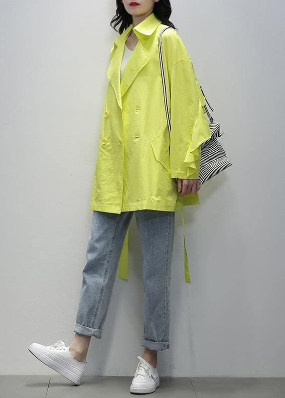 Chic Notched tie waist Fashion tunics yellow women coats TCT201207