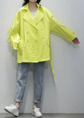 Chic Notched tie waist Fashion tunics yellow women coats TCT201207