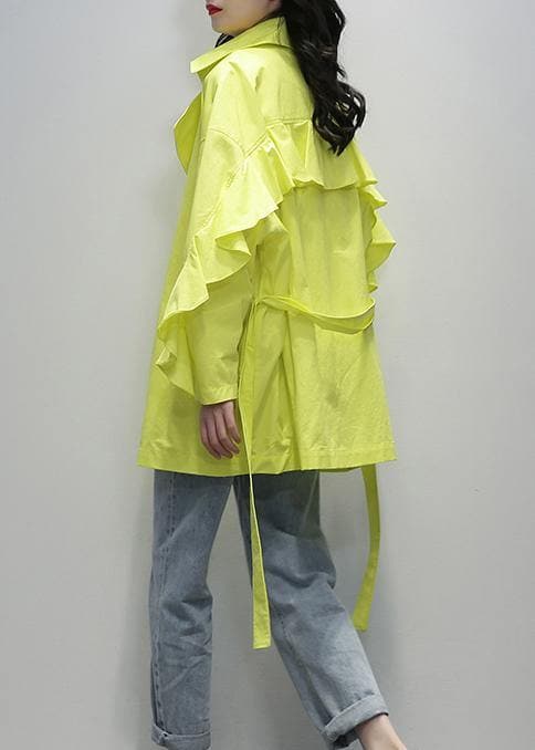 Chic Notched tie waist Fashion tunics yellow women coats TCT201207