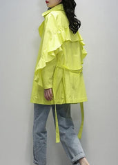 Chic Notched tie waist Fashion tunics yellow women coats TCT201207
