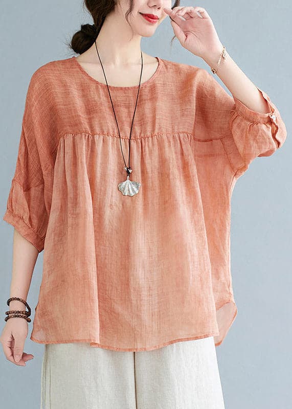 Chic Orange O-Neck Patchwork Side Open T Shirt Half Sleeve GK-LTP220419