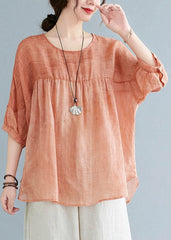 Chic Orange O-Neck Patchwork Side Open T Shirt Half Sleeve GK-LTP220419
