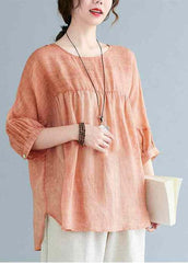 Chic Orange O-Neck Patchwork Side Open T Shirt Half Sleeve GK-LTP220419