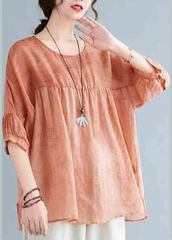 Chic Orange O-Neck Patchwork Side Open T Shirt Half Sleeve GK-LTP220419