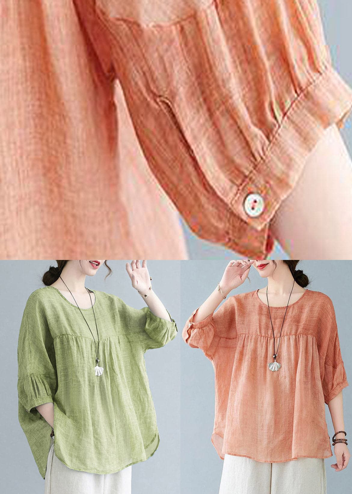 Chic Orange O-Neck Patchwork Side Open T Shirt Half Sleeve GK-LTP220419