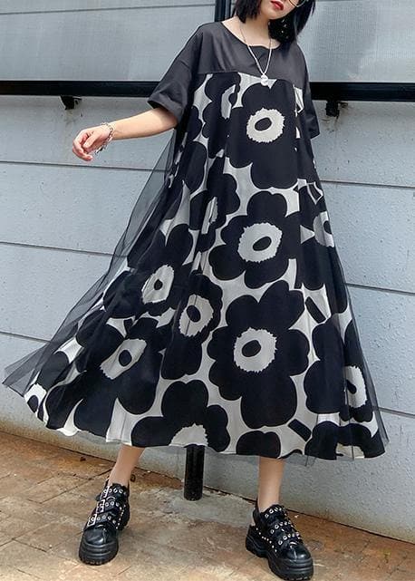 Chic black print quilting clothes o neck patchwork Maxi Dress AT-SDL200812