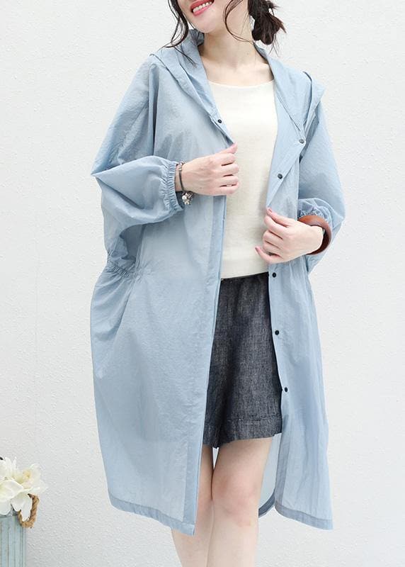 Chic blue Cotton outwear for women hooded tunic summer cardigan TCT190626