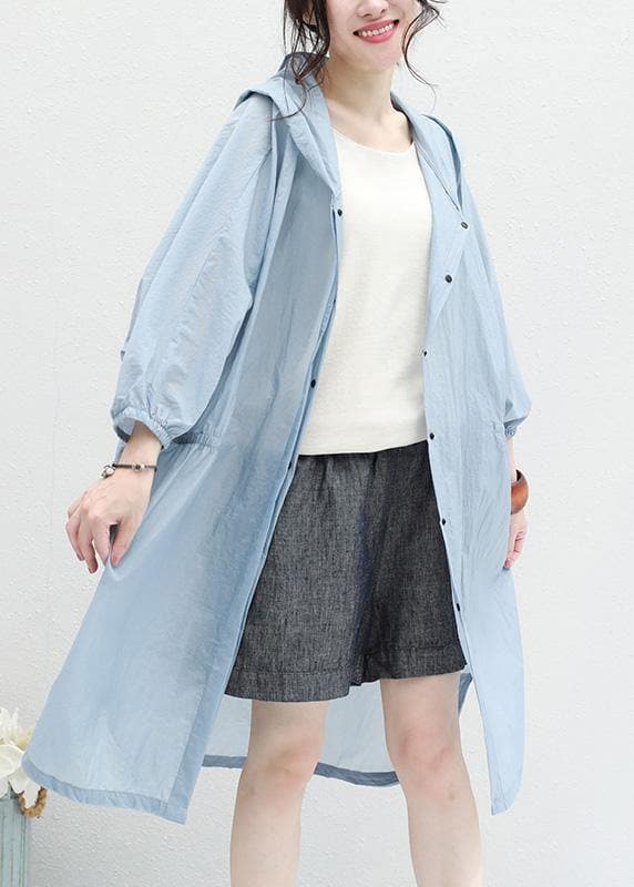 Chic blue Cotton outwear for women hooded tunic summer cardigan TCT190626